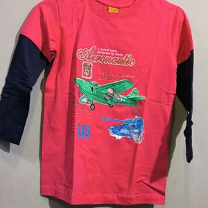 Pink Colour Full Sleeves T-Shirt For Children