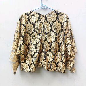 Women Golden Lace Floral Unique Top By JUST WOW