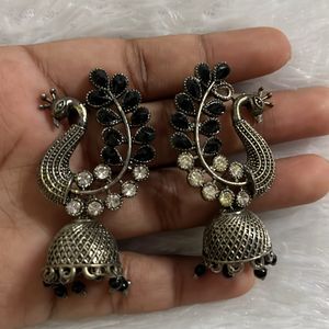 Silver Oxidised Peacock Earring