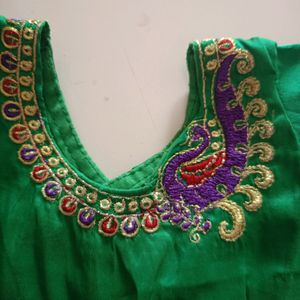 Pattu Pavadai Green And Gold Color Mixed