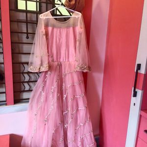 Designer Light Pink Luxury Flared Gown With Net Du