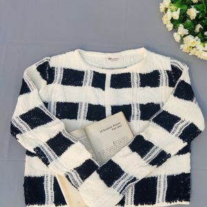 Checked Knit Crop Cardigan