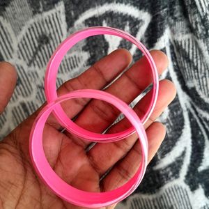 "Glossy Pink Plastic Bangles - Set of Two"