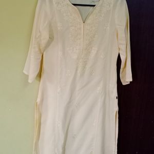 Avaasa Light Yellow Embroidered Kurti