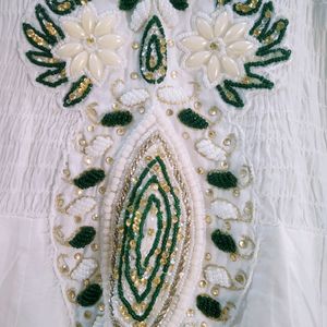 Streachable White Anarkali With Heavy Work