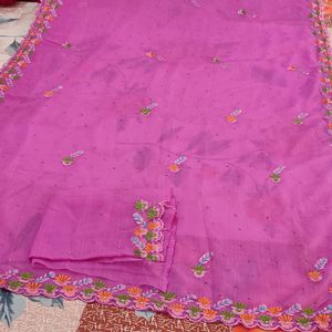 Embroidery  Cutwork Saree