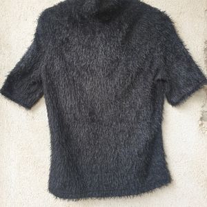 Shein Black Furr Detailing Top