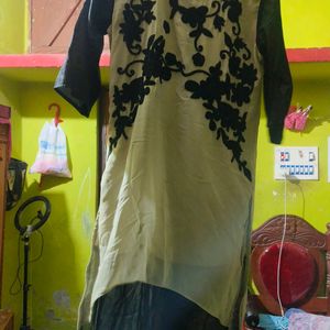 Black And Grey Georgette Kurti With Pearl