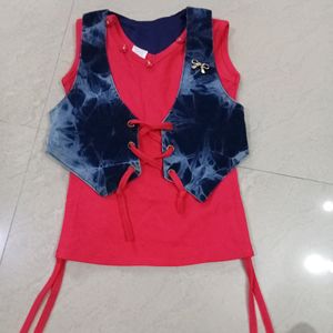 Kids Top Attached With Jean Material Over Coat