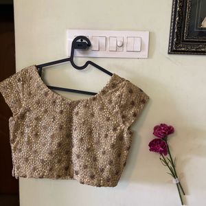 Gold  Heavy Embroidery Net Blouse