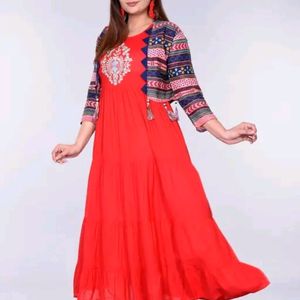 Red Anarkali Kurta With Jacket