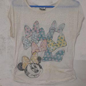 Mickey Mice Print White Colour Top