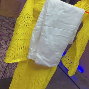 Yellow Kurti With White Trouser 🤍Bust 30