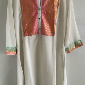 White Pink Kurta Set with Dupatta