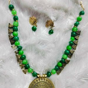 Green Necklace And Earring Set