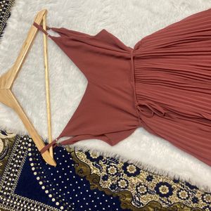 Branded Wrap Pleated Dress