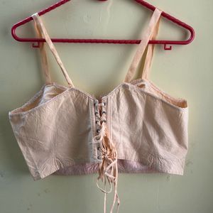 Pinkish Beige Corset Top With Lace