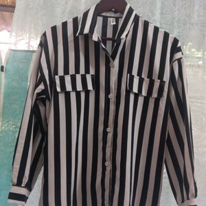 Navy Blue White Striped Shirt