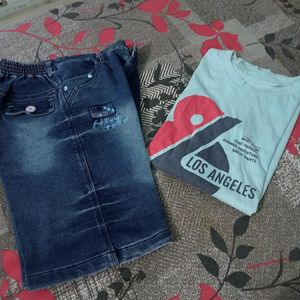 Combo Of Tshirt And Jeans Capri