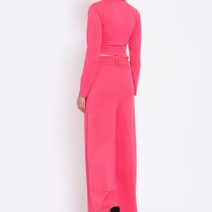 Yoonoy Women Pink Solid Coat & Trouser