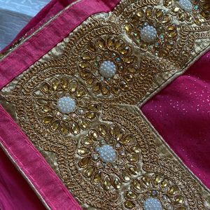 Pink Saree With Fancy Work Border