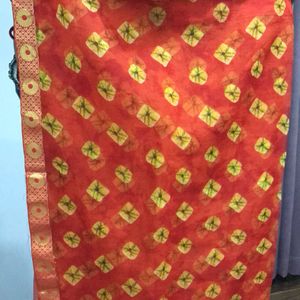 New Orange Kota Doriya Cotton Saree Women