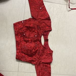 Red Mirror Work Lehenga