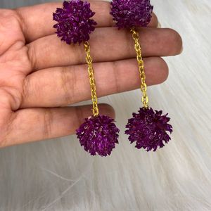 Earrings ( Real Gomphrena Flowers)