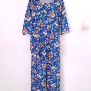 Blue Printed Nightsuit Set (Women's)