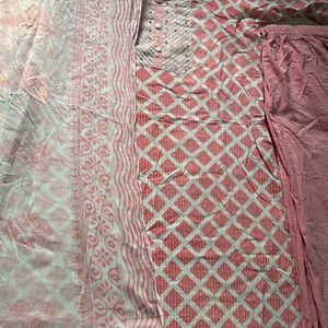 BABY PINK KURTA pAINT DUPATTA SET SUIT