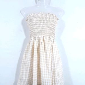 Beige and White Smocked Dress