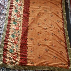 Orange Gold Saree With Blouse