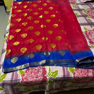 Fancy Dark Pink & Blue Saree