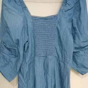 max puff sleeve denim Dress