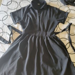 Korean Flare Collared Dress With Tie Ups