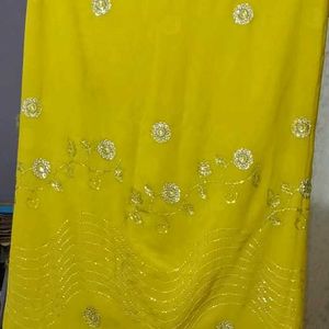 Yellow Mirror Work Saree