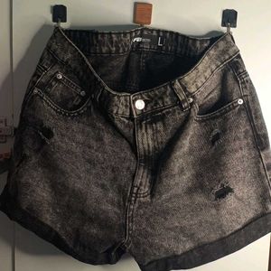 Charcoal Grey Ripped Denim Shorts