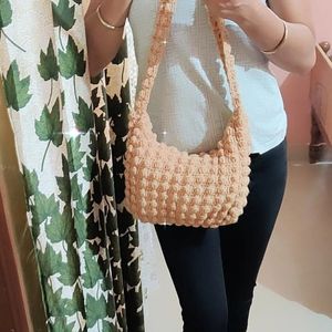 Beige Popcorn Handbag