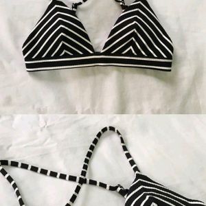 H&m Black/white Stripped Bikini Bra Top