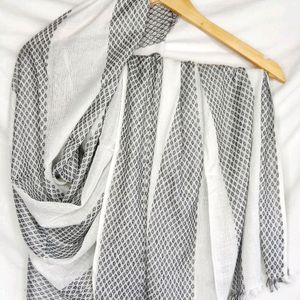 White scarf With Black Design Borders