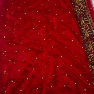 Handwork Soft Net Maroon Saree With Blouse