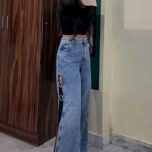 Side Slit Wide Leg Jeans