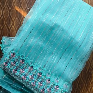 Light Sky Blue 🩵 Net Saree New With Blouse