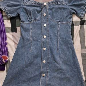 Short Sleeve Button Denim Dress For Women