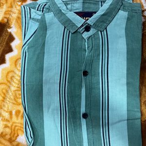 PINE GREEN COLOR STRIPE PRINTED COTTON SHIRT