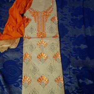 Girls Orange Kurta Set Material