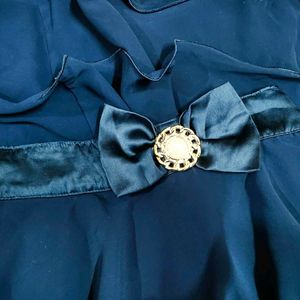 Party Salsa Navy Blue Frill Skirt With Satin Belt