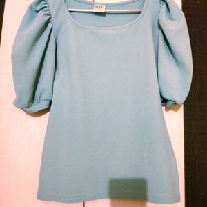 Blue TOP with Puff SLEEVES