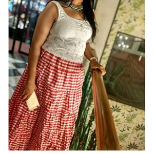 Red And White Ethnic Skirt