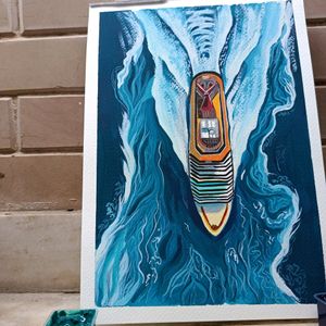 Cruise Seascape Painting On A4 Sheet